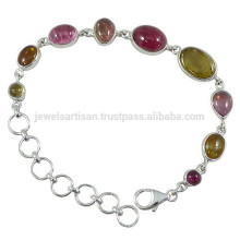 Magnifique Bracelet Tourmaline Gemstone &amp; 925 Sterling Silver Designer Chain pour cadeau